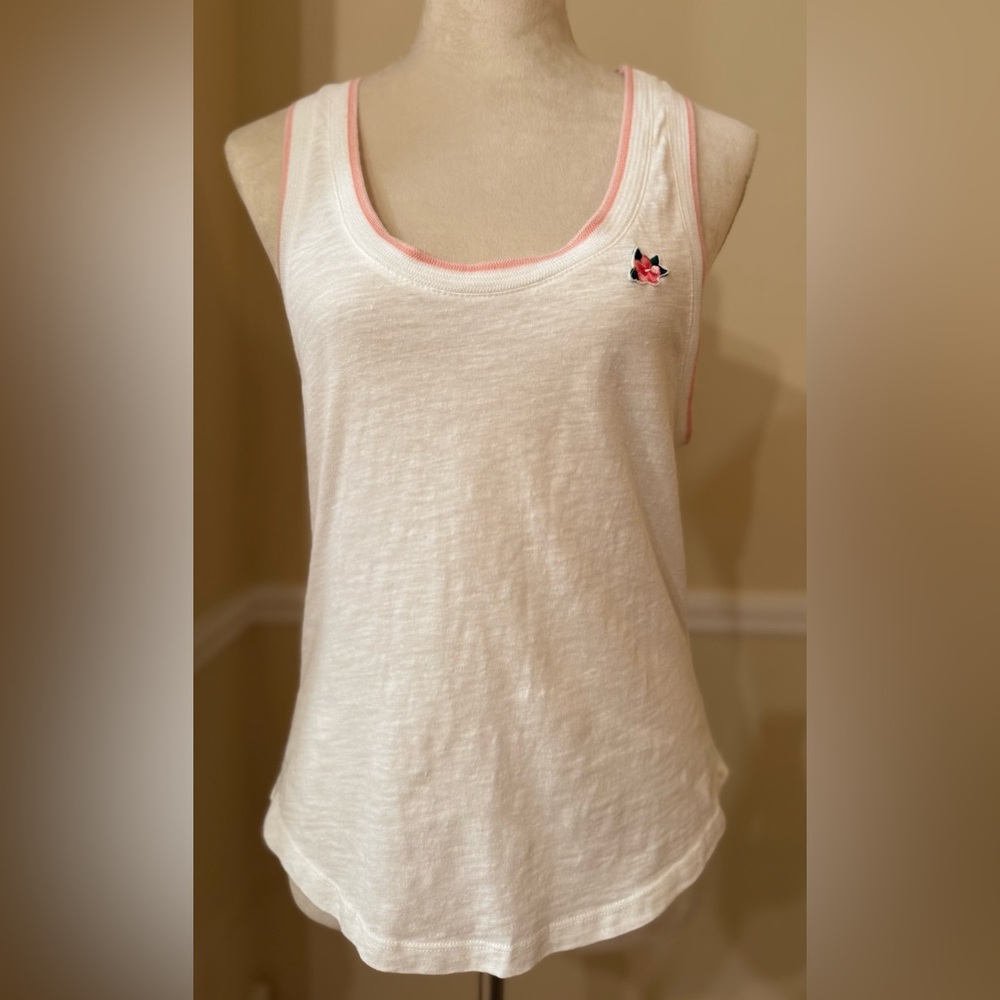 🌺 Spiritual Gangster Racerback Tank XS | White & Pink Trim & Embroidered Flower